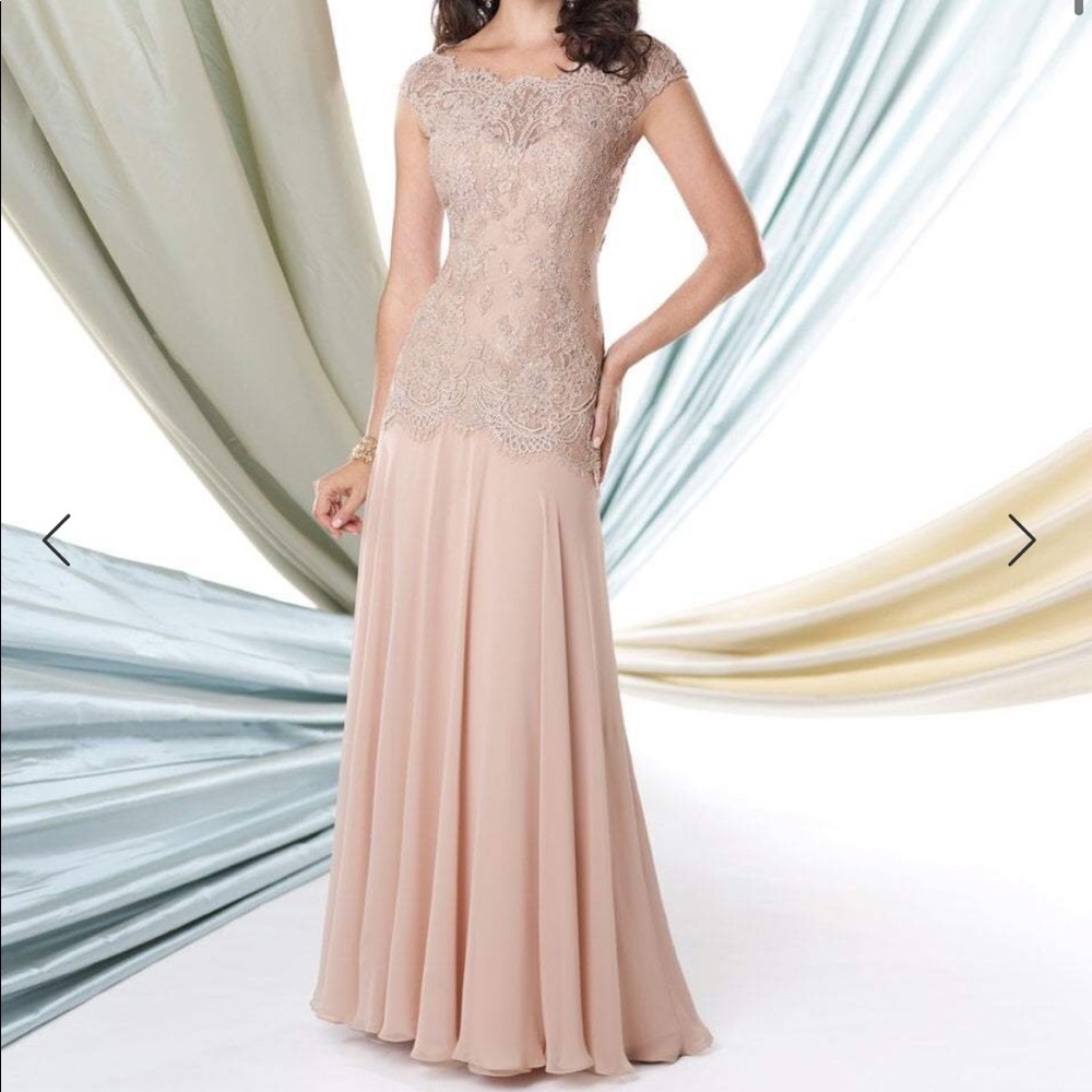 Montage by Mon Cheri BLUSH chiffon a line dress